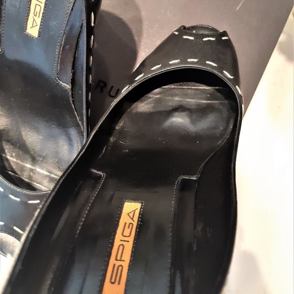 👠Via Spiga black leather open toe pumps heels - Picture 9 of 13
